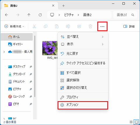 「…」から「オプション」をクリック