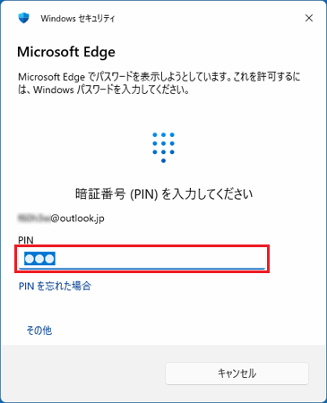 PINやパスワードを入力