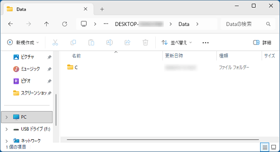 「Data」フォルダーが空ではない場合の例