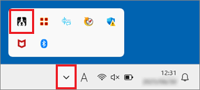 「∧」をクリック→「みやブル」アイコンをクリック