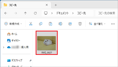 ファイルがコピーされたことを確認