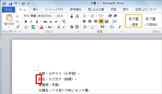 画像ファイルを挿入したい位置をクリック