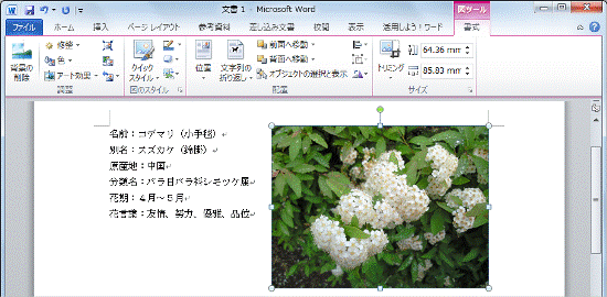 「右上に配置し、四角の枠に沿って文字列を折り返す」にした場合