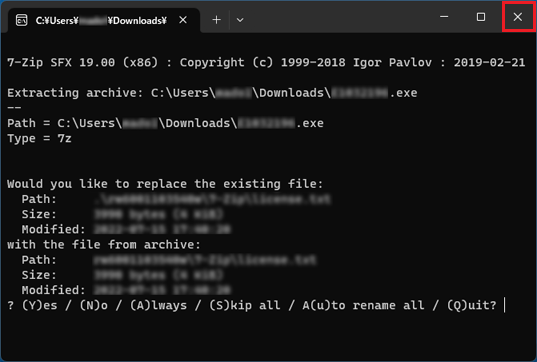 閉じるボタンで画面を終了