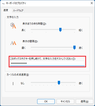 文字の入力テスト実施