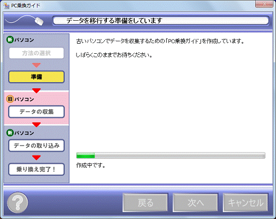 データを移行する準備をしています　-　そのまましばらく待つ 