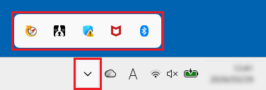 非表示のアイコン メニュー（隠れているインジケーター）の表示例