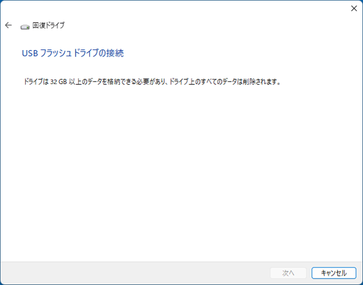 「USB フラッシュ ドライブの接続」と表示