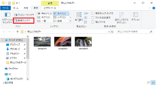 「詳細ウィンドウ」をクリック