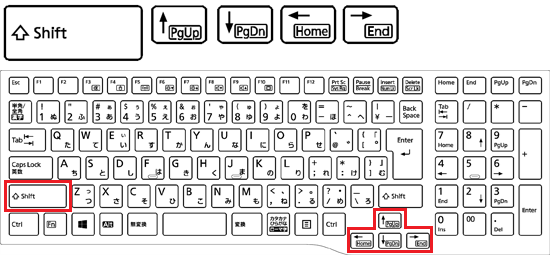 キーボードの【Shift】キーを押しながら、【↑】【↓】【←】【→】キー