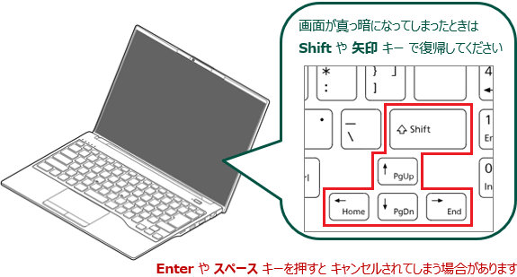 キーボードの【↑】【↓】【←】【→】キーや【Shift】キーを押す