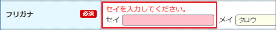 「セイを入力してください。」の表示例