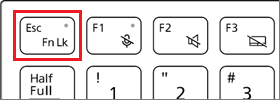 キーボード左上角の、【Esc】（Fn Lk）キー右上にあるランプが点灯