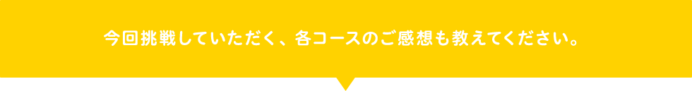 今回挑戦していただく、各コースのご感想も教えてください。