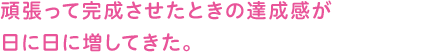 頑張って完成させたときの達成感が日に日に増してきた
