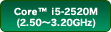 Core™ i5-2520M(2.50`3.20GHz)
