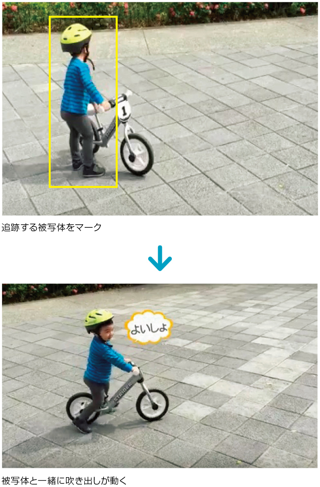 追跡する被写体をマーク → 被写体と一緒に吹き出しが動く