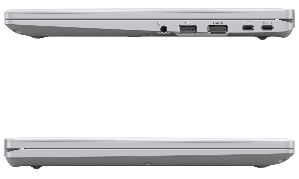 M55-K3のインターフェース。端子類が右側面（写真上）にまとまり、左側面（写真下）がスッキリしているので持ち運ぶ際にも美しく見えます。