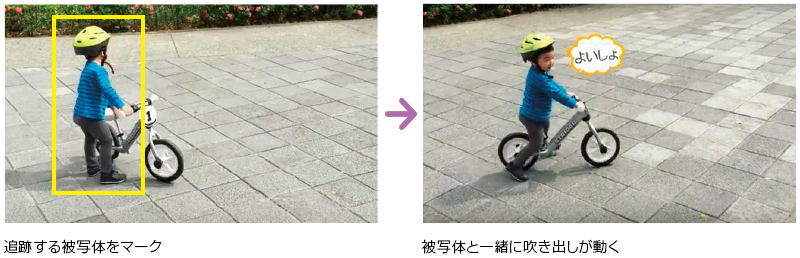 追跡する被写体をマーク → 動物と一緒に文字も動く