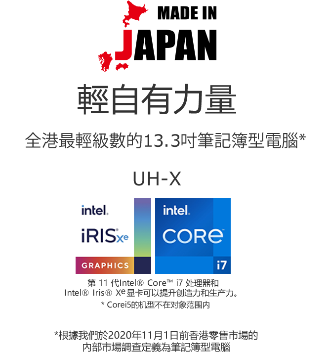 輕自有力量 全港最輕級數的13.3吋筆記簿型電腦* *根據我們於2020年11月1日前香港零售市場的內部市場調查定義為筆記簿型電腦