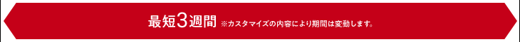 最短3週間　※カスタマイズの内容により期間は変動します。