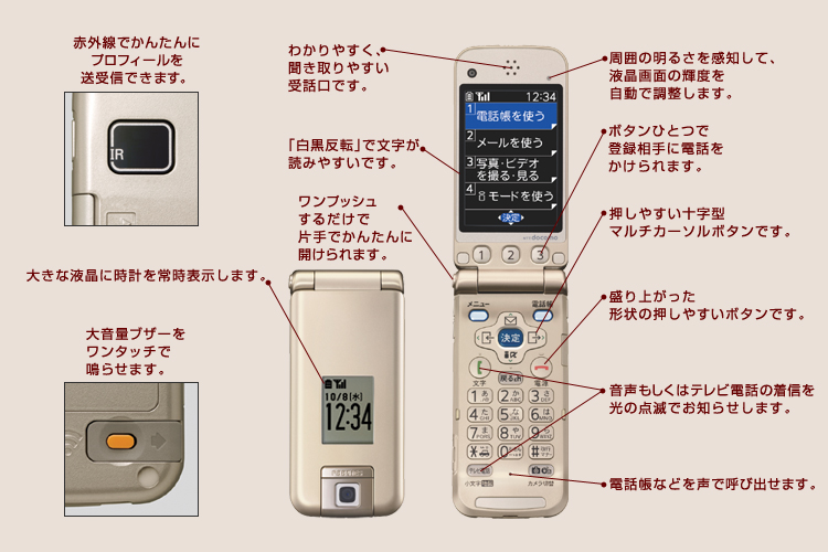 携帯電話(らくらくホンV) デザイン・カラー - FMWORLD.NET（個人） : 富士通